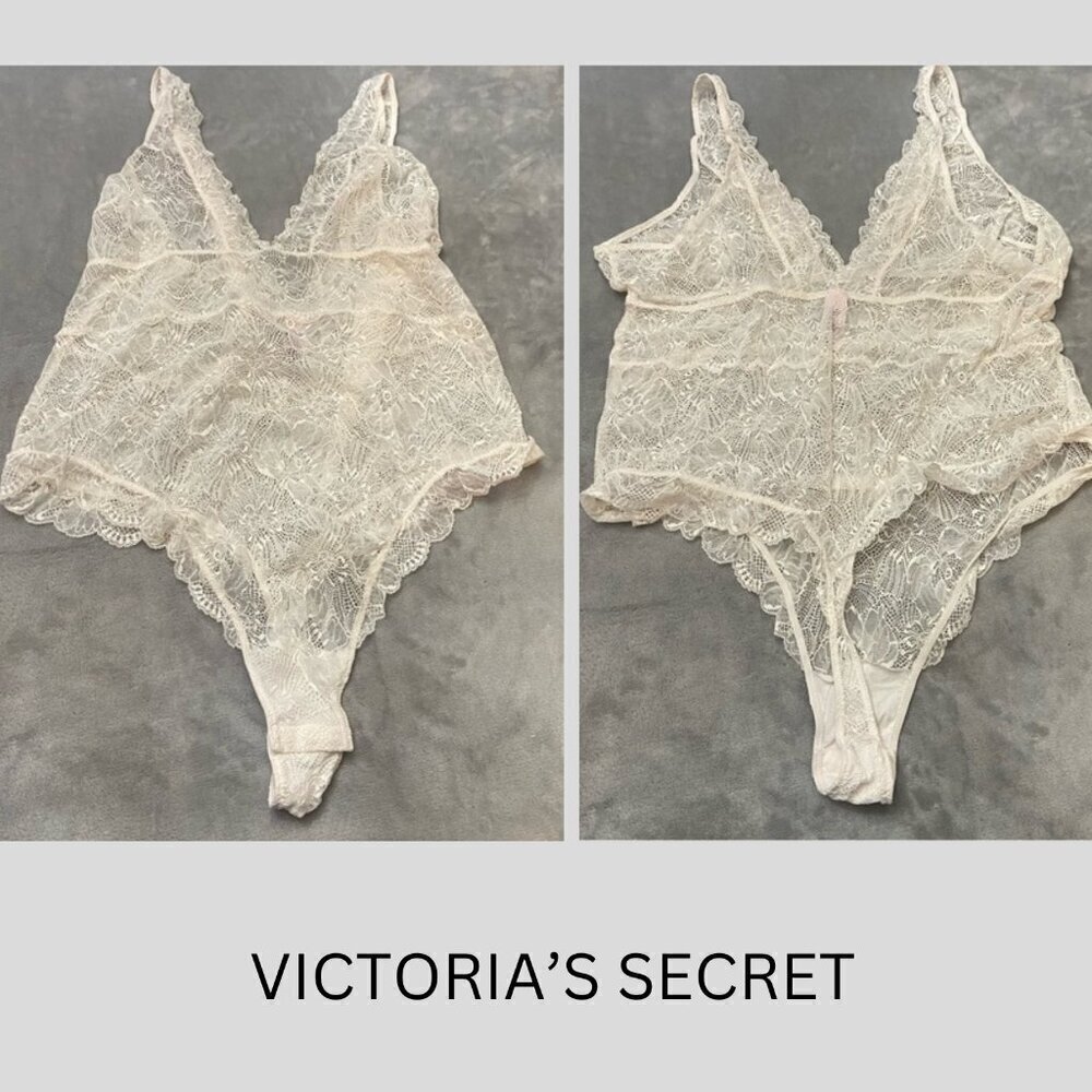 New! Victoria’s Secret Sheer Floral Lace Classic Thong Bodysuit 4382